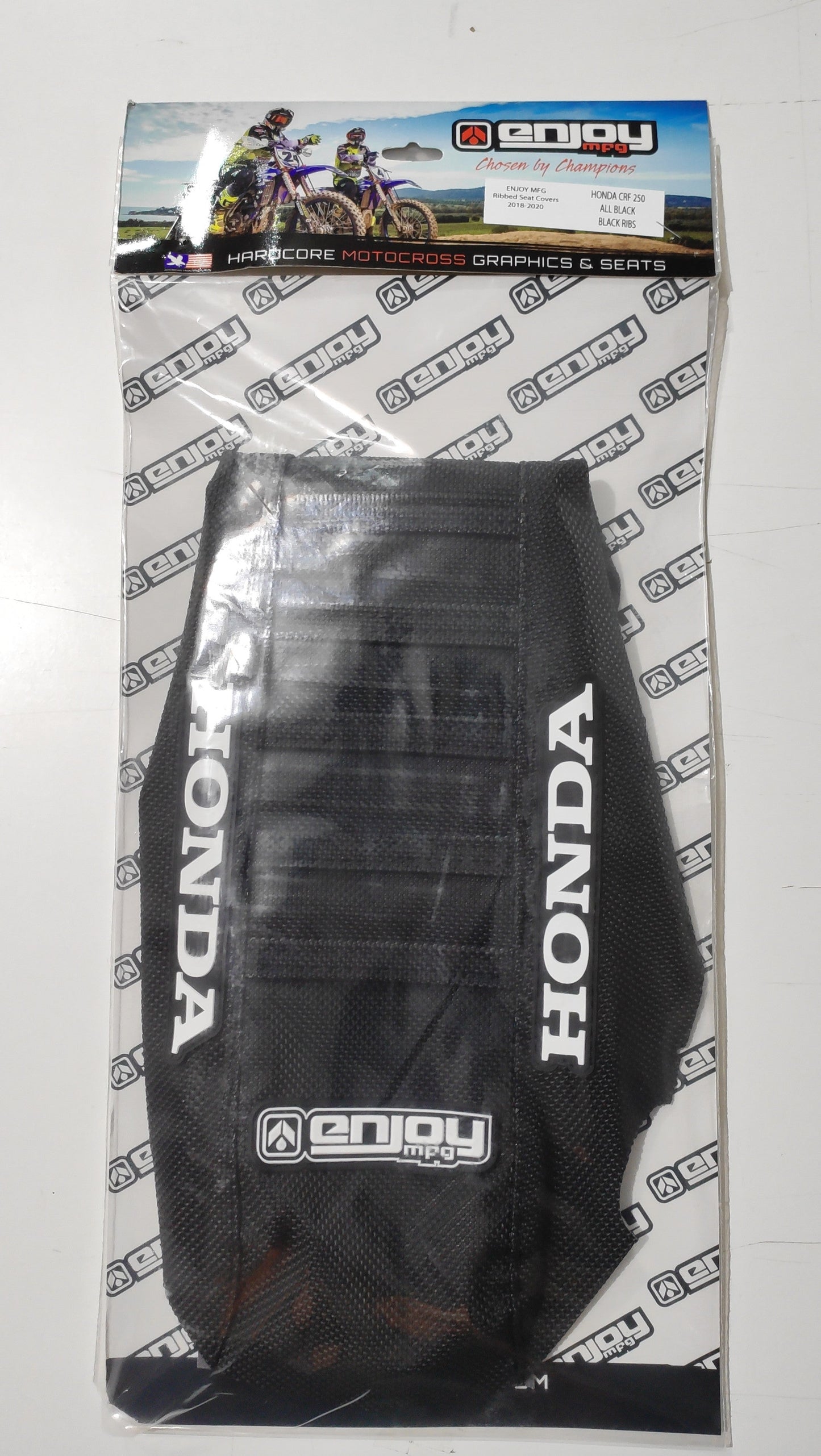 Enjoy Manufacturing Honda Seat Cover CRF 250 R 2022 - 2024 CRF 450 R 2021 - 24 Ribbed Logo, All Black