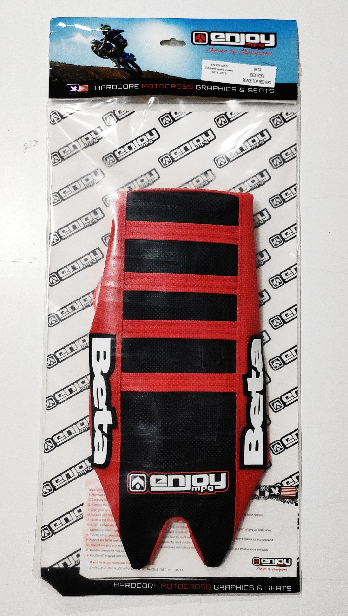 Enjoy Manufacturing Beta Seat Cover RR 2013 - 2019 X Trainer 13 - 2022 Ribbed Logo, Red / Black / Red