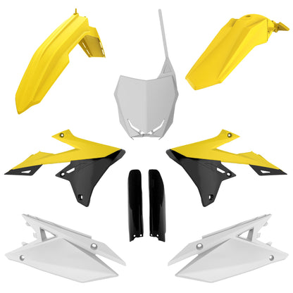 Polisport Suzuki Plastic Kit with Fork Guards RMZ 250 2019 - 2025 RMZ 450 2018 - 25, OEM Yellow White