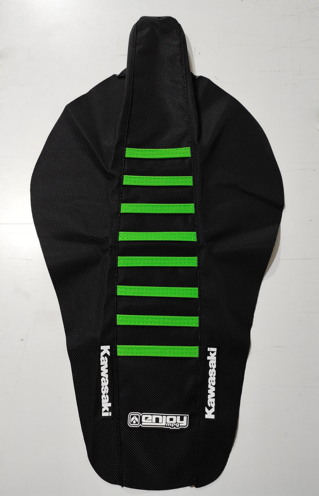 Enjoy Manufacturing Kawasaki Seat Cover KXF 250 2013 - 2016 KXF 450 2012 - 2015 Ribbed Logo, Black / Green